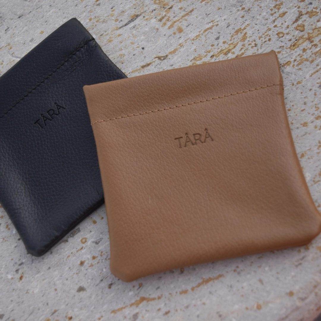 Monedero de piel Camel y Negro
