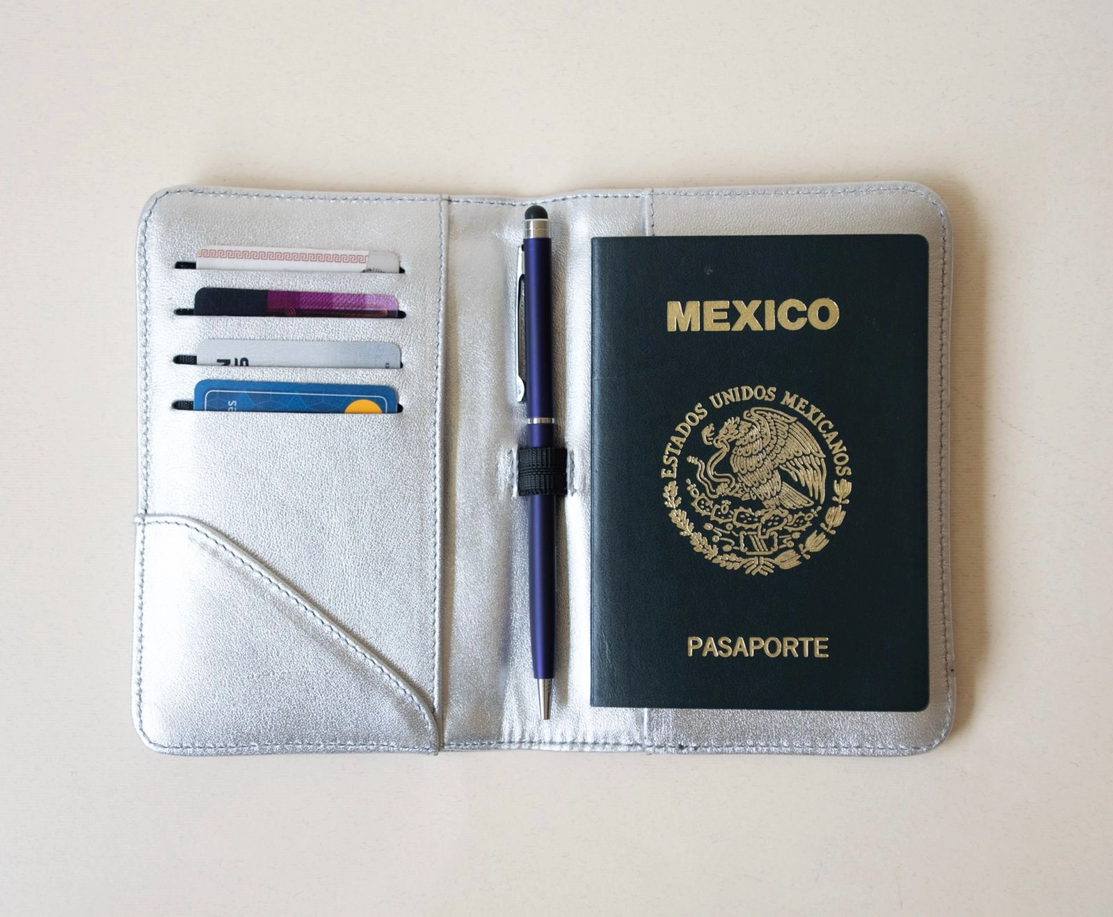 Porta pasaporte Plata interior